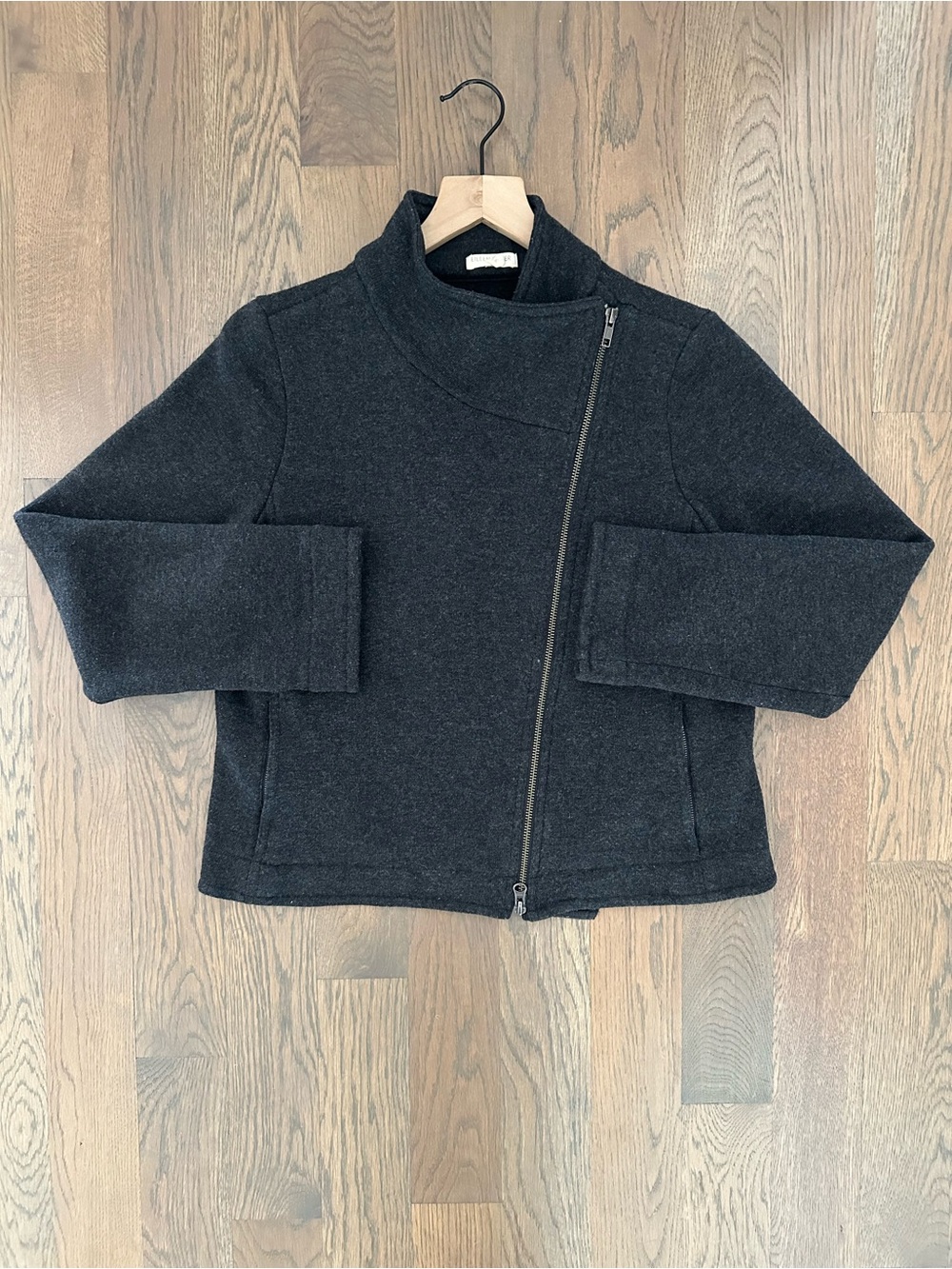 Eileen Fisher Asymmetrical Zip Short Moto Jacket in Charcoal Grey Petite Large